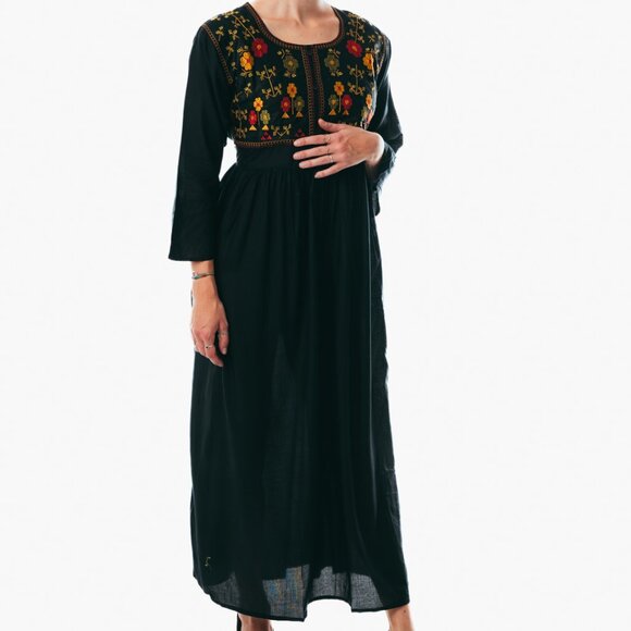 Women's Floral Maxi Dress Summer Beach Sleeve Long Boho Sundress casual black - Picture 1 of 4